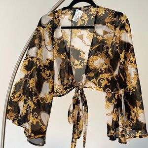 Versace-like Print front tie top